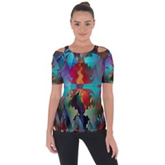 Background Sci Fi Fantasy Colorful Shoulder Cut Out Short Sleeve Top