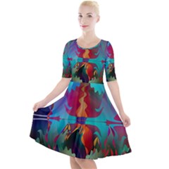 Background Sci Fi Fantasy Colorful Quarter Sleeve A-line Dress