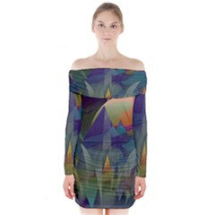 Mountains Abstract Mountain Range Long Sleeve Off Shoulder Dress by Nexatart