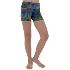 Mountains Abstract Mountain Range Kids  Lightweight Velour Yoga Shorts by Nexatart