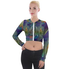 Mountains Abstract Mountain Range Long Sleeve Cropped Velvet Jacket by Nexatart