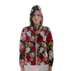 Roses Repeat Floral Bouquet Women s Hooded Windbreaker by Nexatart