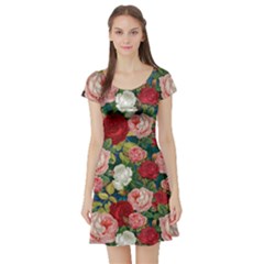 Roses Repeat Floral Bouquet Short Sleeve Skater Dress by Nexatart