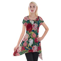 Roses Repeat Floral Bouquet Short Sleeve Side Drop Tunic by Nexatart