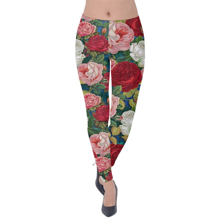 Roses Repeat Floral Bouquet Velvet Leggings