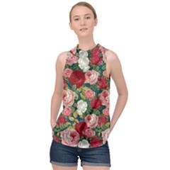 Roses Repeat Floral Bouquet High Neck Satin Top by Nexatart