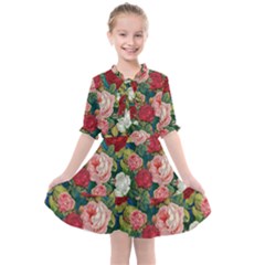 Roses Repeat Floral Bouquet Kids  All Frills Chiffon Dress by Nexatart