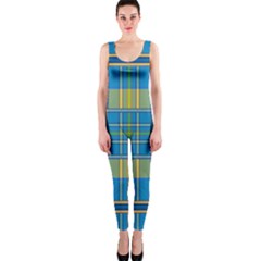 Plaid Tartan Scottish Blue Yellow One Piece Catsuit by Nexatart