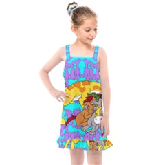 Blue Squad Together Print Kids  Overall Dress