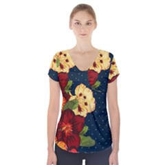 All Good Things - Floral Pattern Short Sleeve Front Detail Top