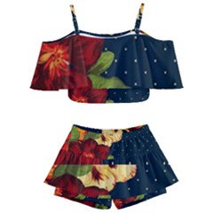 All Good Things - Floral Pattern Kids  Off Shoulder Skirt Bikini by WensdaiAmbrose