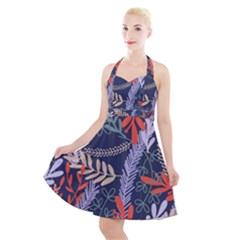 Summer Leaves Halter Party Swing Dress  by charliecreates