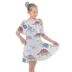 Dinosaur Animal Art Pattern Kids  Shoulder Cutout Chiffon Dress