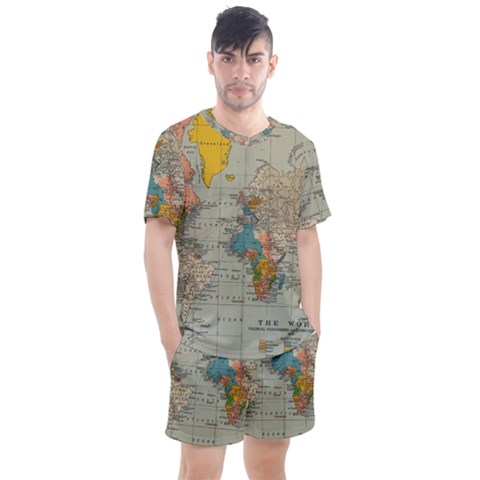 World Map Vintage Men s Mesh Tee And Shorts Set by BangZart