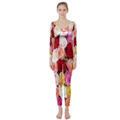 Roses Color Beautiful Flowers Long Sleeve Catsuit