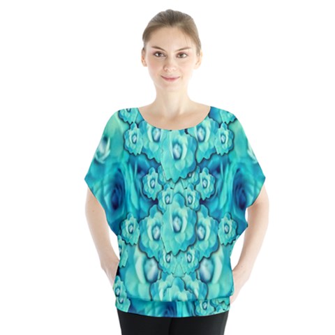 Happy Florals  Giving  Peace Ornate In Green Batwing Chiffon Blouse by pepitasart