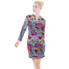 Supersonic Volcanic Splash Button Long Sleeve Dress by chellerayartisans