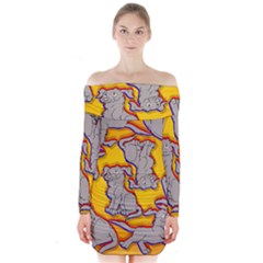 Yellow Marie Print Long Sleeve Off Shoulder Dress by AuroraMountainFashion