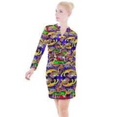 Rainbow Dragon Squad Print Button Long Sleeve Dress by AuroraMountainFashion