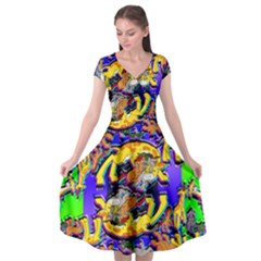 Rainbow Dragon Squad Print Cap Sleeve Wrap Front Dress by AuroraMountainFashion