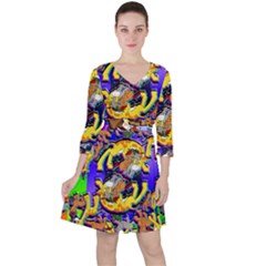 Rainbow Dragon Squad Print Ruffle Dress by AuroraMountainFashion