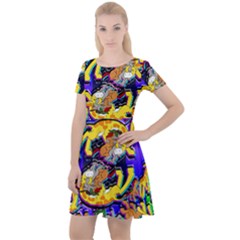 Rainbow Dragon Squad Print Cap Sleeve Velour Dress  by AuroraMountainFashion