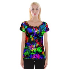 Multicolored Abstract Print Cap Sleeve Top