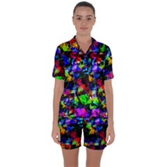 Multicolored Abstract Print Satin Short Sleeve Pyjamas Set by dflcprintsclothing