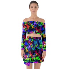 Multicolored Abstract Print Off Shoulder Top With Skirt Set by dflcprintsclothing