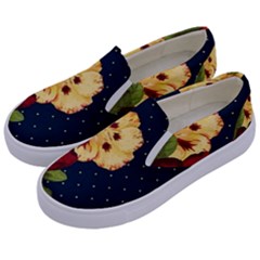 All Good Things - Floral Pattern Kids  Canvas Slip Ons by WensdaiAmbrose