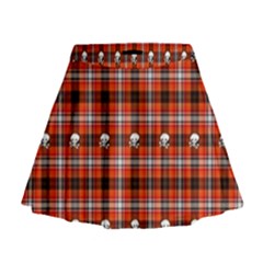 Plaid - Red With Skulls Mini Flare Skirt by WensdaiAmbrose