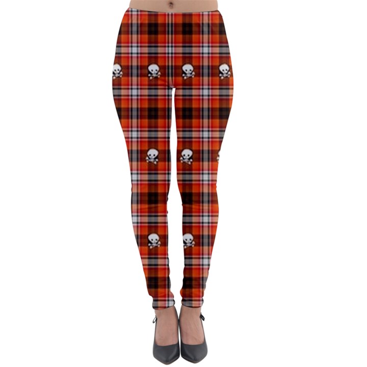 Plaid - red with skulls Lightweight Velour Leggings