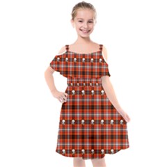 Plaid - Red With Skulls Kids  Cut Out Shoulders Chiffon Dress by WensdaiAmbrose