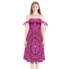 Happy Florals  Giving  Peace And Great Feelings Shoulder Tie Bardot Midi Dress