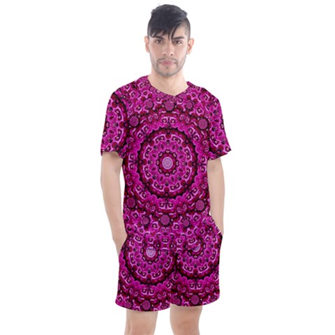 Happy Florals  Giving  Peace And Great Feelings Men s Mesh Tee And Shorts Set by pepitasart