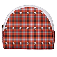 Plaid - Red With Skulls Horseshoe Style Canvas Pouch by WensdaiAmbrose