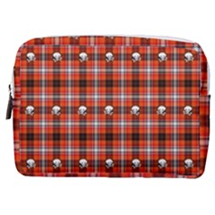 Plaid - Red With Skulls Make Up Pouch (medium) by WensdaiAmbrose