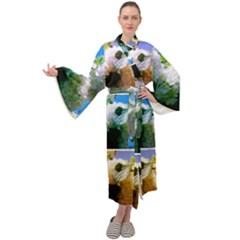 Snowball Branch Collage (i) Maxi Tie Front Velour Kimono by okhismakingart