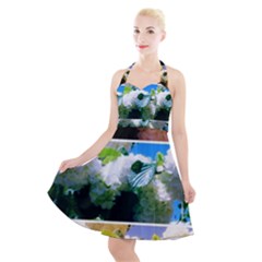 Snowball Branch Collage (i) Halter Party Swing Dress 
