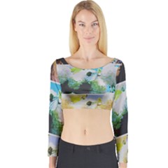 Faded Snowball Branch Collage (ii) Long Sleeve Crop Top by okhismakingart