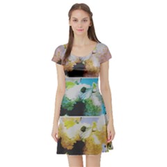 Faded Snowball Branch Collage (ii) Short Sleeve Skater Dress by okhismakingart