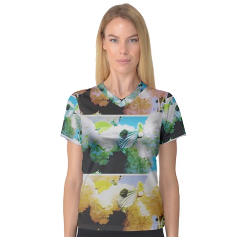 Faded Snowball Branch Collage (ii) V-neck Sport Mesh Tee by okhismakingart