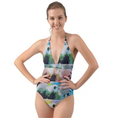 Faded Snowball Branch Collage (ii) Halter Cut-out One Piece Swimsuit by okhismakingart