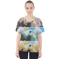 Faded Snowball Branch Collage (ii) V-neck Dolman Drape Top by okhismakingart