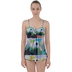 Faded Snowball Branch Collage (ii) Babydoll Tankini Set by okhismakingart