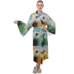 Faded Snowball Branch Collage (II) Maxi Tie Front Velour Kimono