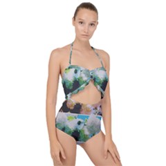 Faded Snowball Branch Collage (ii) Scallop Top Cut Out Swimsuit by okhismakingart