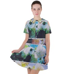 Faded Snowball Branch Collage (II) Short Sleeve Shoulder Cut Out Dress 