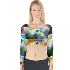 Bright Snowball Branch Collage (iii) Long Sleeve Crop Top by okhismakingart