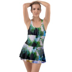 Bright Snowball Branch Collage (III) Ruffle Top Dress Swimsuit